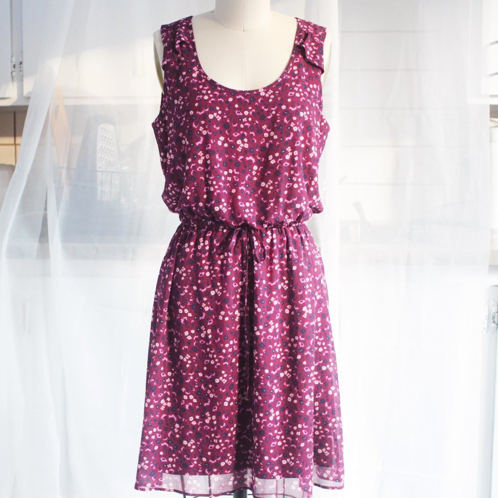 Flower pattern adjustable waist summer dress